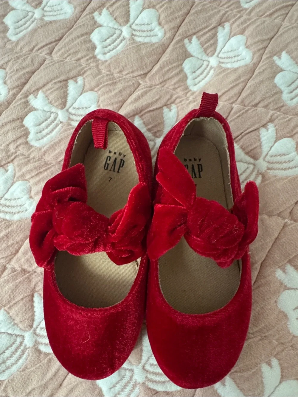 Gap Baby Girls' Velvet Bow Ballet Flats - Size 7